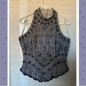 Papell Boutique Evening Halter Beaded Top, Sleeveless Size M